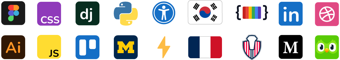 Various app icons such as Figma, Illustrator, and social media sites.